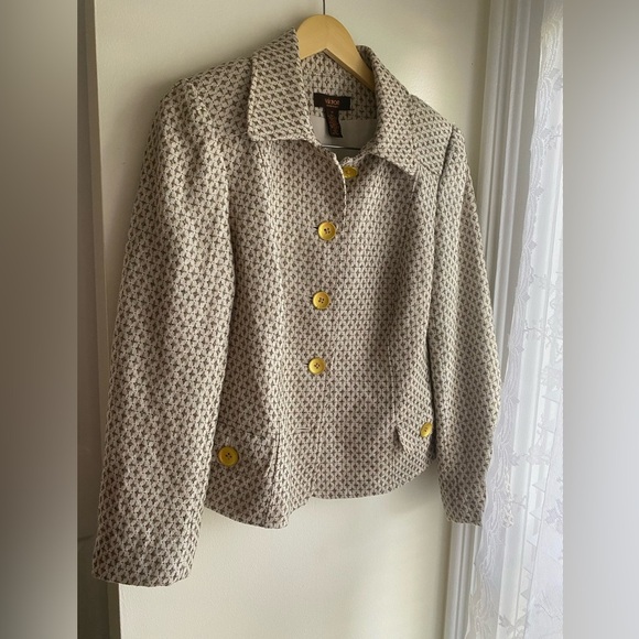 Victor Alfaro Womens White Sparkly Wool Blend Suit Jacket Blazer Size 14 Vintage - Picture 1 of 7
